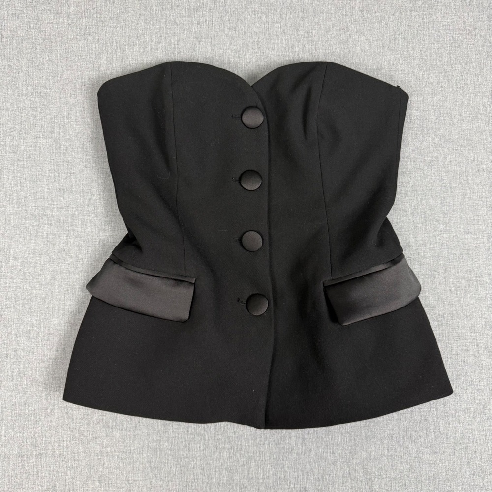 Zara Mixed Satin Effect Bustier Black Strapless Top XS Tailored Corset Top